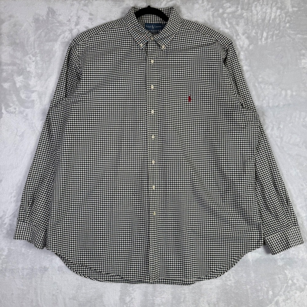 Ralph Lauren Button Down Shirt Mens 2XLT Black Gingham Classic Fit Long Sleeve